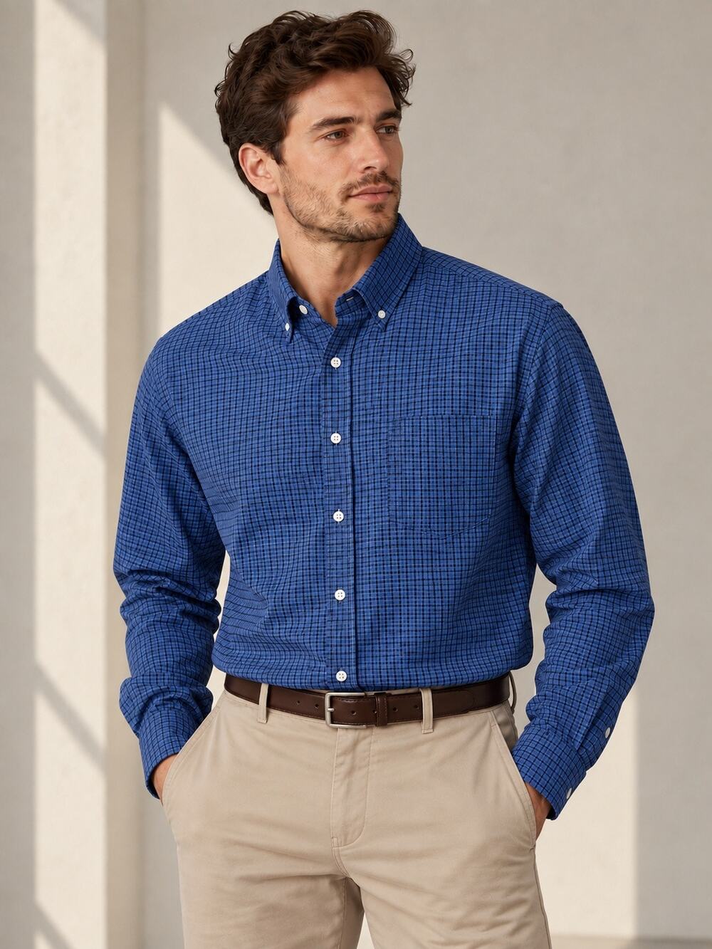 Member’s Mark Stretch Oxford Shirt – Men’s XXL – Blue Check